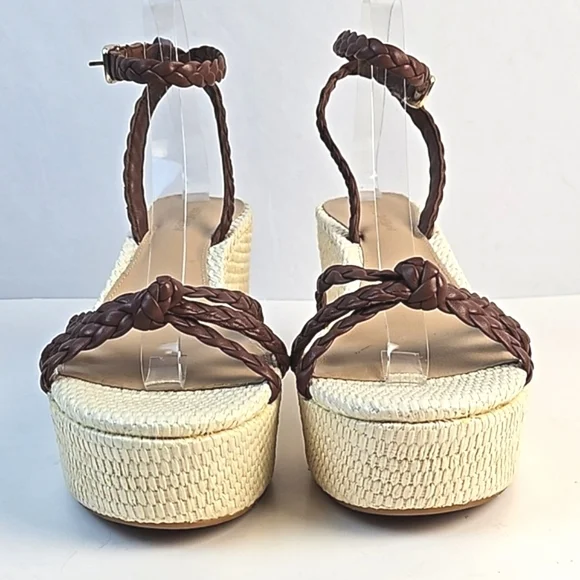 NEW Antonio Melani Lorinna Brown Braided Leather Ankle Strap Platform Sandal - Picture 4 of 16